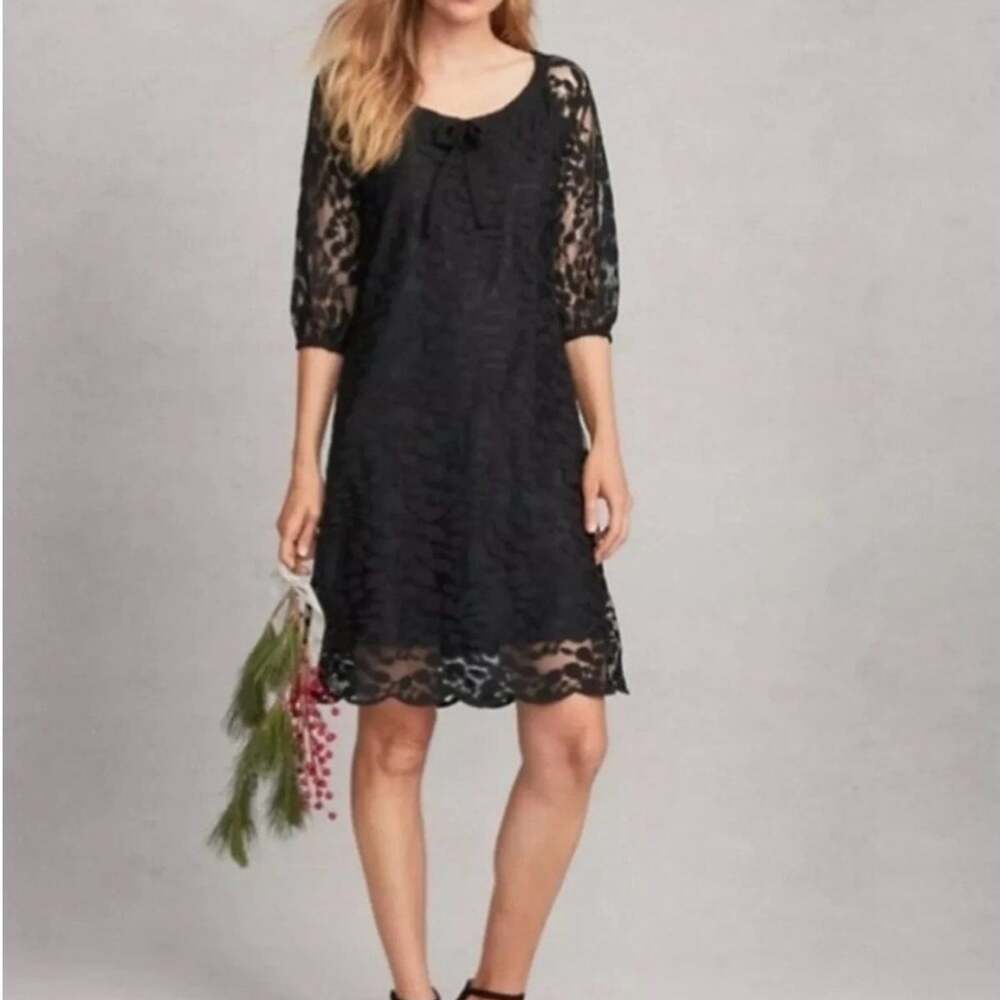 Garnet Hill Bohème Easy Lace Dress in Black Size 18 Knee Length